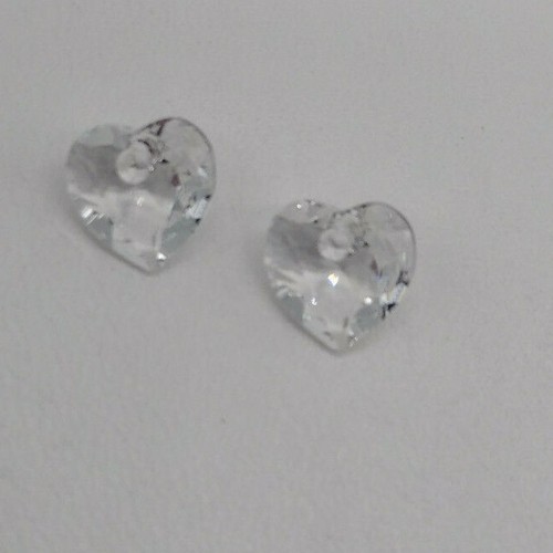 2pc Swarovski Crystal Clear 8mm Heart Cut 6432 Pendants; Faceted; NEW STYLE - Afbeelding 1 van 2