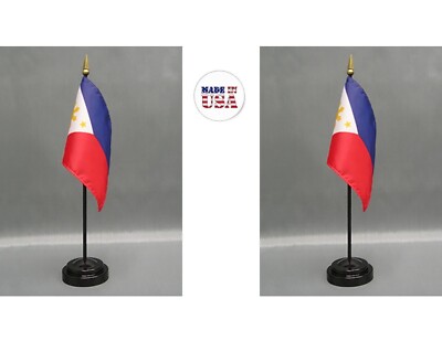 Made in The USA--2 Rayon 4''x6'' Mini Desk Hand Waving Table Flags w/2 Black Bases