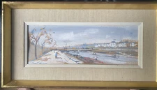 Oil Painting Bridge River Water Paris France Unreadable Signed Hans P...