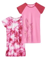 Wonder Nation Girls Nightgowns Pink Tie Dye Size 10/12 Short Sleeves 2 Pack Set