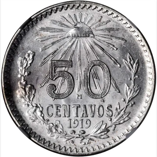 MEXICO ESTADOS UNIDOS 1919 50 CENTAVOS COIN CERTIFIED UNCIRCULATED NGC MS-64