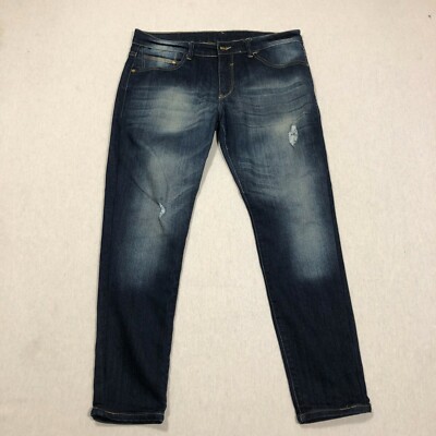 Human Genes Men Size 34 Jeans Blue Dark Wash Distressed Tapered L5