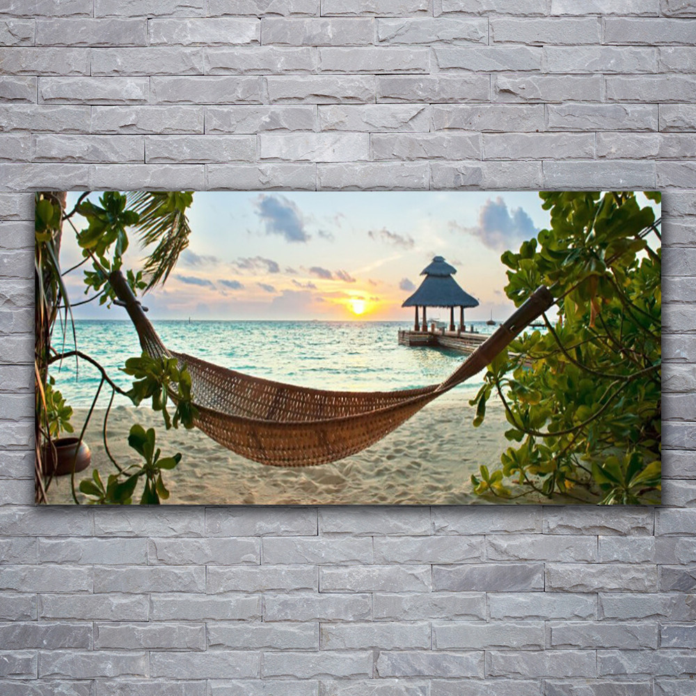 Impression 120x60 paysage plage hamac tableau verre acrylique