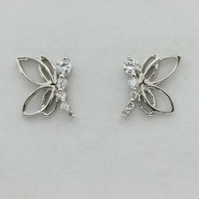 Cubic Zirconia Post Stud Butterfly Earrings 925 STERLING SILVER Rhodium ART 37s
