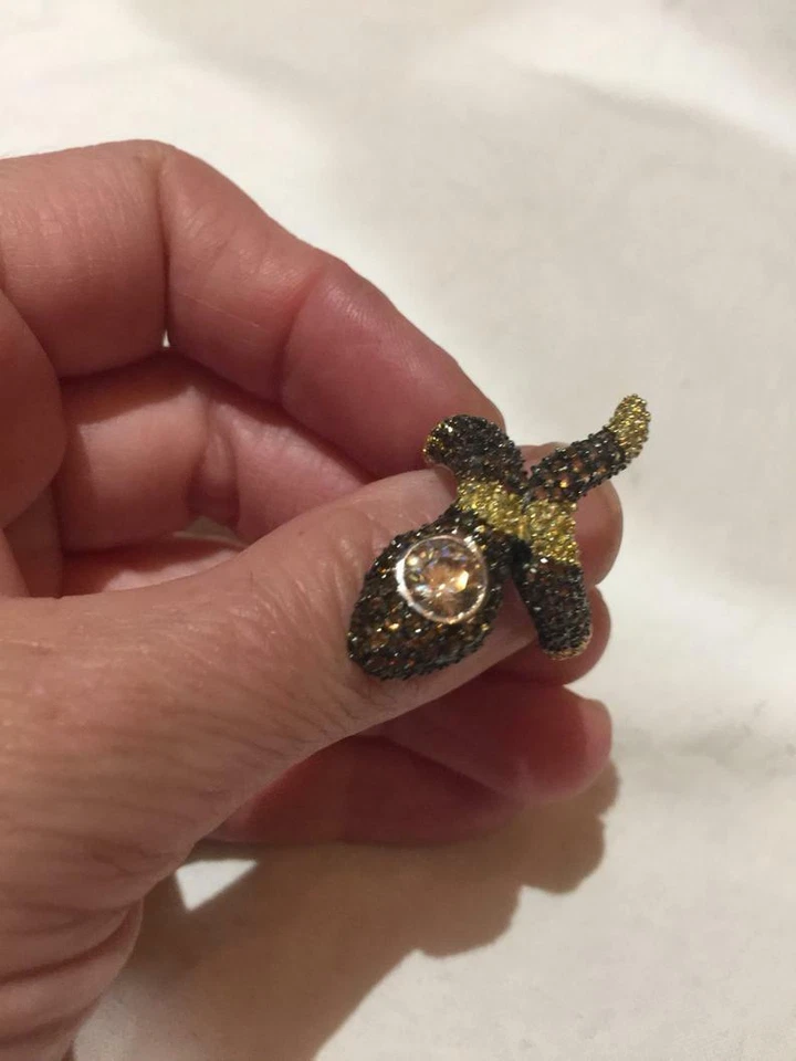 Vintage 1970's 925 Sterling Silver Smokey Topaz & Citrine Crystal Snake Ring - Image 4 of 4