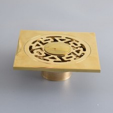 Gold Color Brass Flower Floor Drain 4" Square Washer Shower Waste Drainer shr058