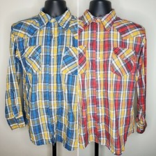 Lot of 2 Vintage 80s Big Mac USA Blue Red Plaid Logger Skater Shirts Thrashed