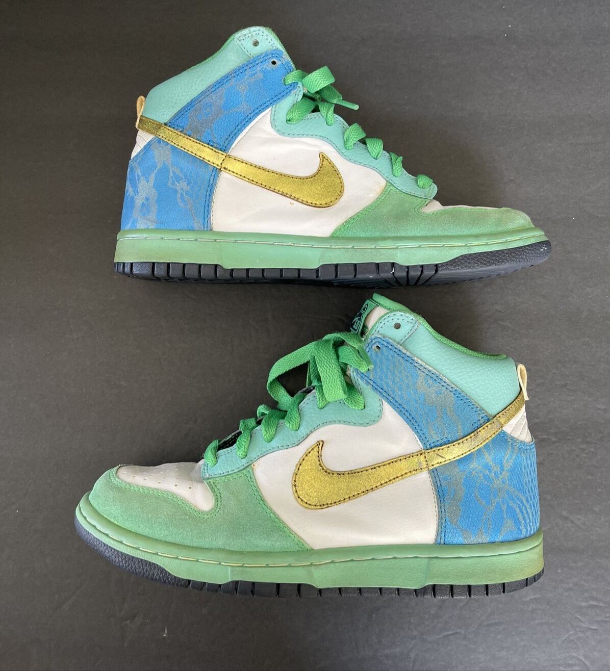 Nike Dunk High 6.0 (342257-171) Green /Blue/Gold/White Women size 8.5