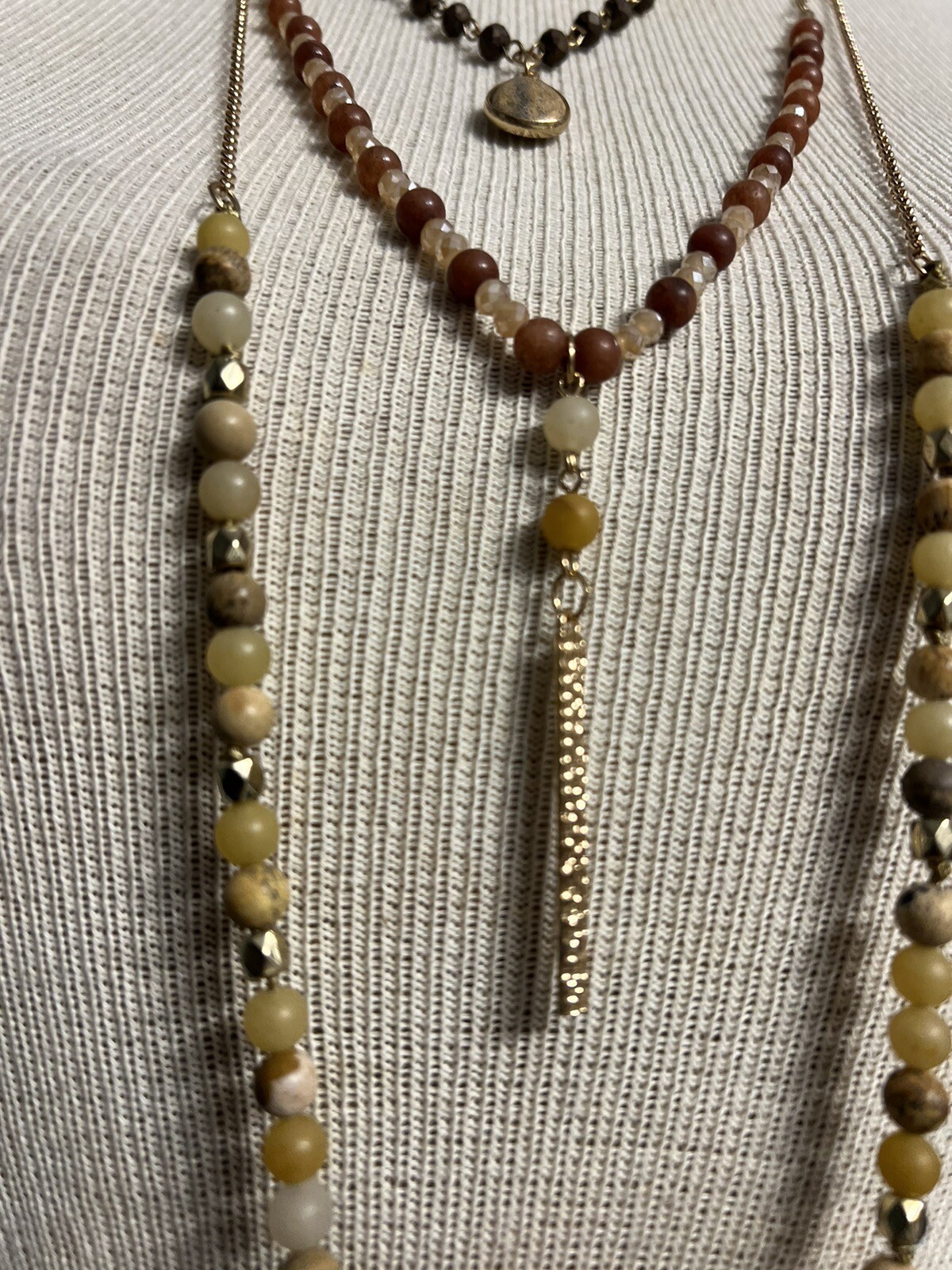 Natural Stone Gold Tone Stackable Detachable Neck… - image 2