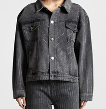 Mdv Bnwt Ladies Oversized Rhinestone Denim Jacket - Washed Grey Uk Size L-xl