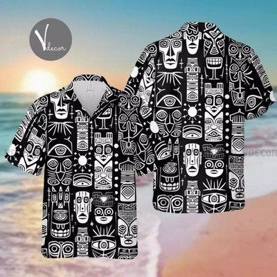 Tiki Pattern Hawaiian Shirt Summer Beach Mens Womens Aloha