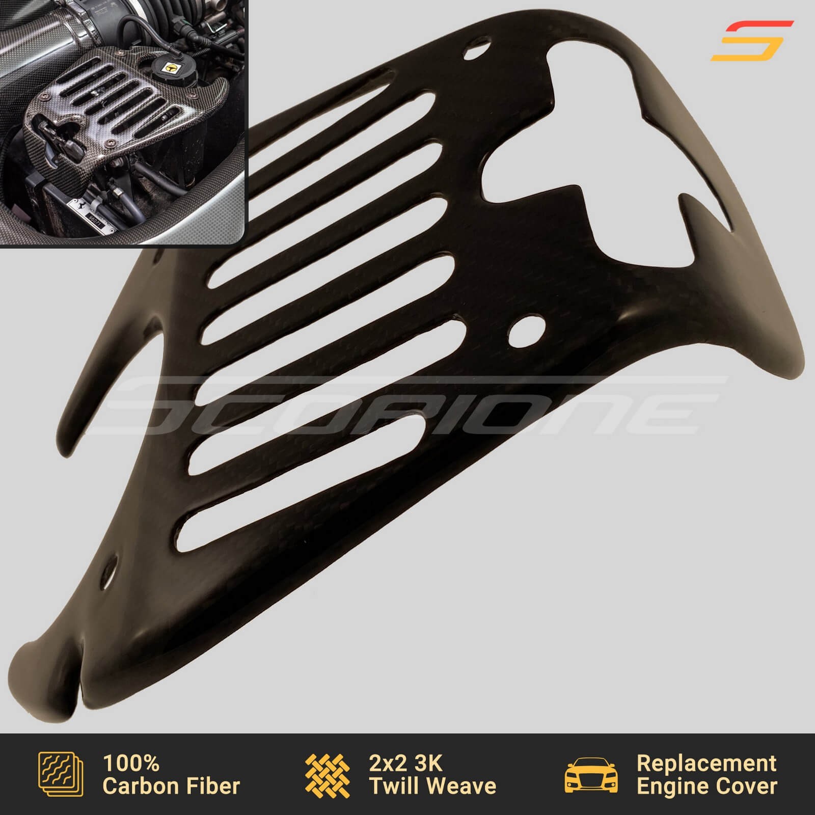 Scopione Carbon Engine Latch Hatch Lock Lid Cover for Ferrari 458 Italia Spider