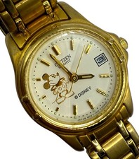 Citizen Disney Mickey Mouse Watch Gold Tone K14005 Women’s New Battery