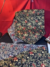 Reversible 56 Floral Table Runner Four Place Mats Black W/Gold, Grey W/Silver