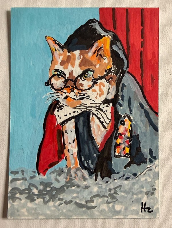 Original Acrylic Cat ACEO - Cat Wizard - Whimsical Miniature Art Series OOAK