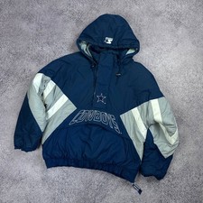 Vintage 90's Dallas Cowboys NFL STARTER 1/2 Zip Pullover Hooded Jacket Sz L