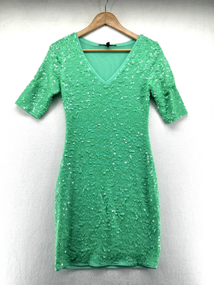 BCBGMAXAZRIA Dress Womens Small Green Sequin V Neck Bodycon Mini Party  Cocktail | eBay