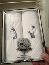 NIB ROYAL COUNTRY GOLF: White Men Handkerchief with Golfer with His Golf Clubs