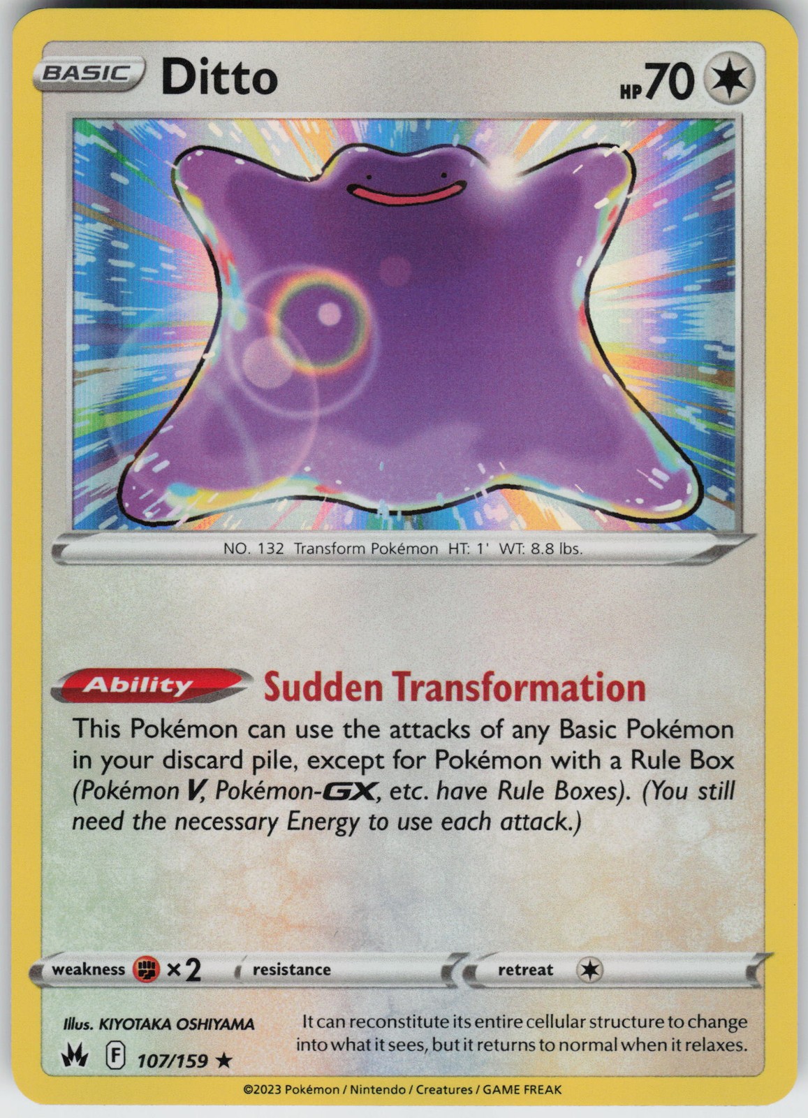 Ditto 107/159 Holo Near Mint Crown Zenith Pokemon card