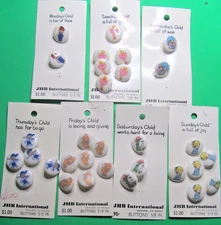 (31)VINTAGE JHB MTWTFSS's CHILD PLASTIC SHANK NURSERY RHYME KIDDIE BUTTON LOT-M1