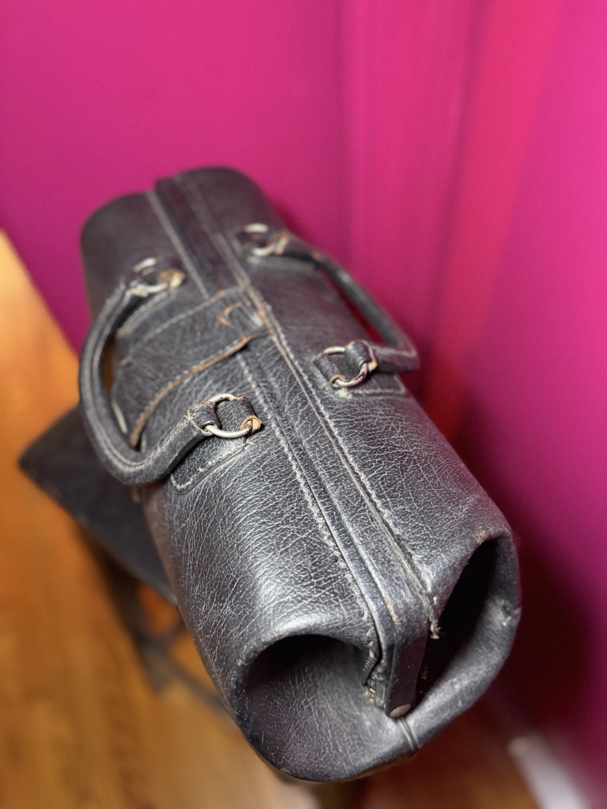 1940-50 Antique Doctor Bag M.D Genuine Black Leather Medical Bag oddities prop