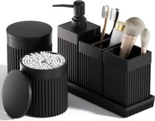 6-Piece Black Bathroom Set - Sleek Resin Organizer with Soap Dispenser,