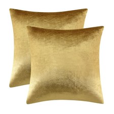 Gold Velvet Decorative 20x20 Throw Pillow Covers for Sofa Bed 2 Pack Soft Cus...