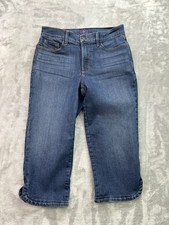 NYDJ Jeans Ariel Crop Womens 8P Petite Lift Tuck Stretch Capri Blue Split Cuff