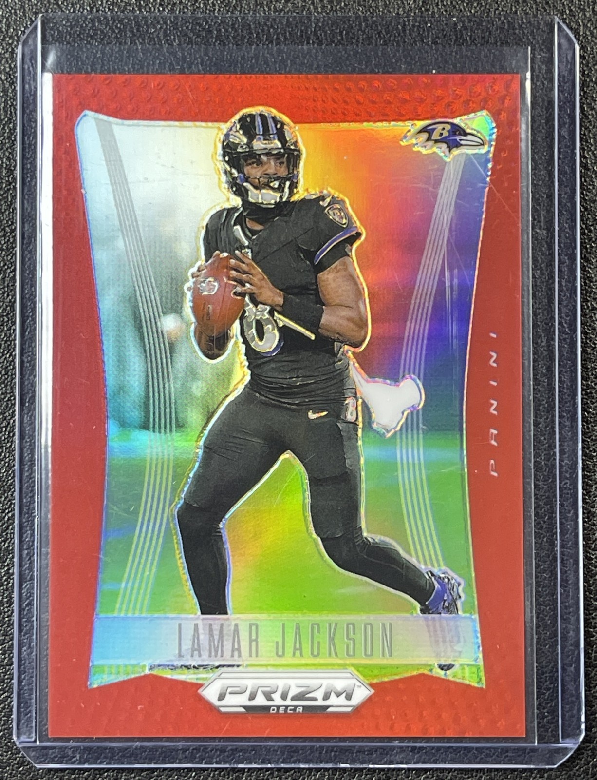 LAMAR JACKSON 2024 PANINI PRIZM DECA #20 RED PRIZM 47/199 RAVENS