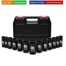 12 Drive Deep Big Impact Socket Set 13-piece Large Spindle Axle Nut Impact...