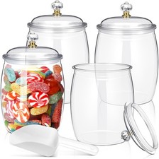4 Pcs Plastic Candy Jars with Lid Unbreakable Stylish 64 oz  Clear Cookie Jars