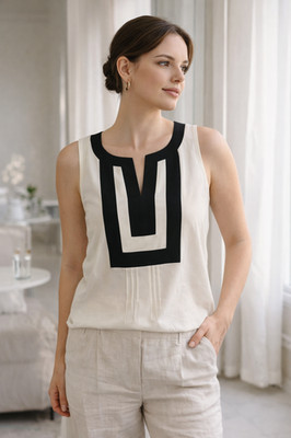 Daniel Rainn Geometric Contrast Sleeveless Blouse Small Office Career Top