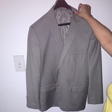 Calvin Klein Men's Gray Solid Blazer, Single-Breasted Two-Button Notch Lapel