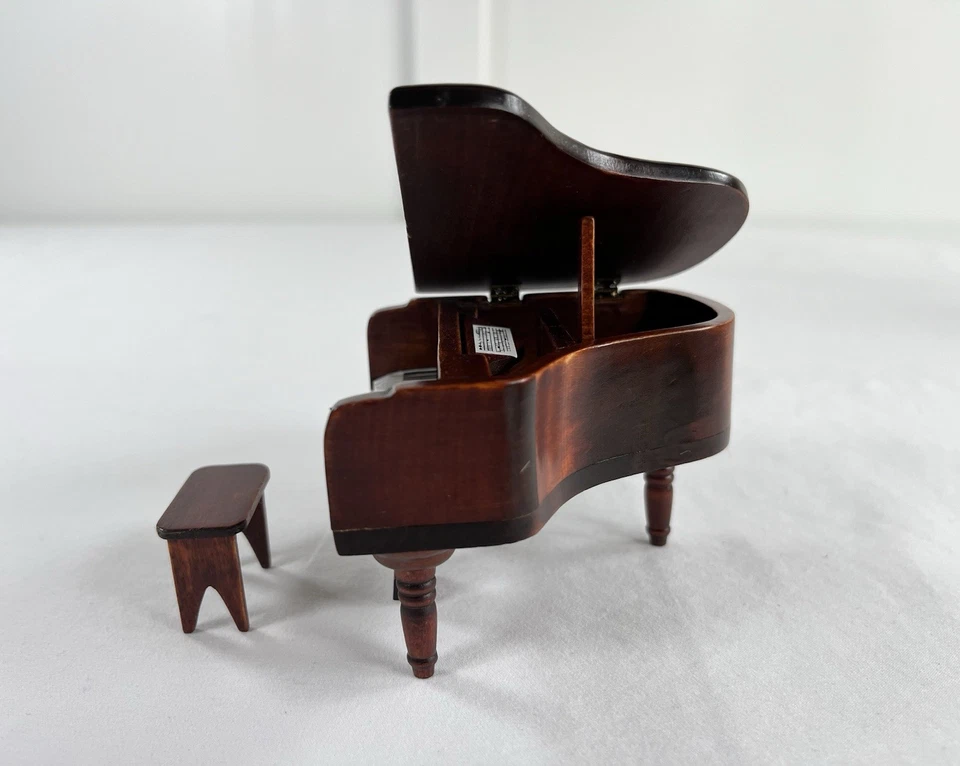 Piano de cola miniatura Bombay Dollhouse 1:12 con taburete caoba vintage con caja C1108 Foto 4 de 4