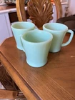 Lot of 3 Vintage Fire King Jadeite D-Handle Coffee Mugs Green Oven Ware