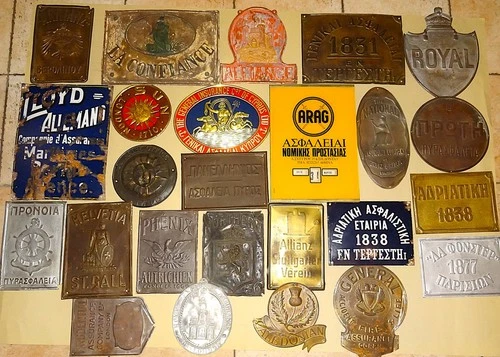 BIG LOT x 25 INSURANCE ASSURANCE SIGNS TIN METAL VINTAGE Wall Decor rare!