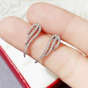 Authentic 1.20Ct Round Lab Created Diamond Feather Shaped Earring 14K White Gold Plated
