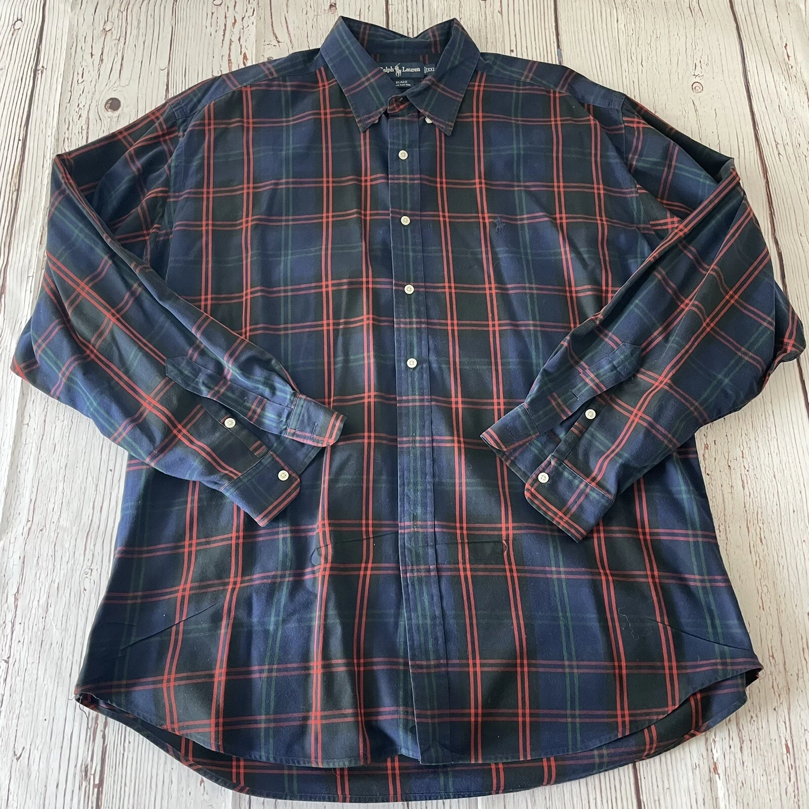 Polo Ralph Lauren Blake Men's Long Sleeve Button Front Shirt Blue Plaid 2XL