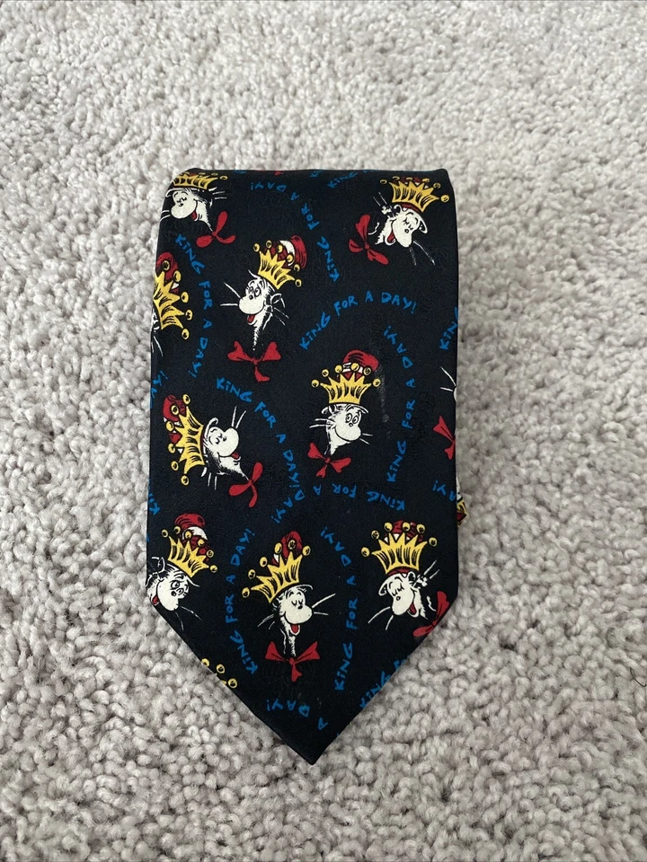 Винтажный галстук учителя Dr. Seuss King For A Day синий 100% шелк - Изображение 4 из 4