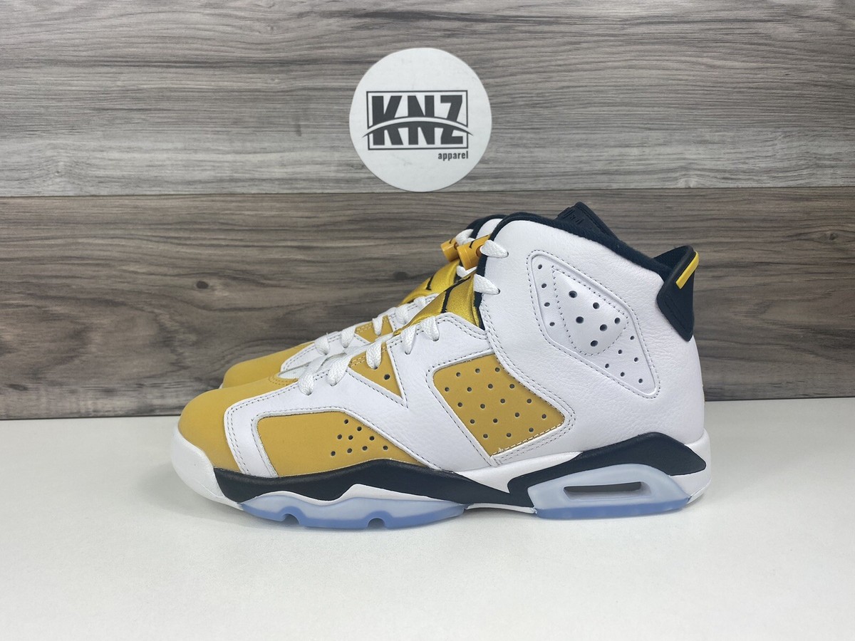 Nike Air Jordan 6 Retro GS White Yellow Ochre Black Shoes 384665