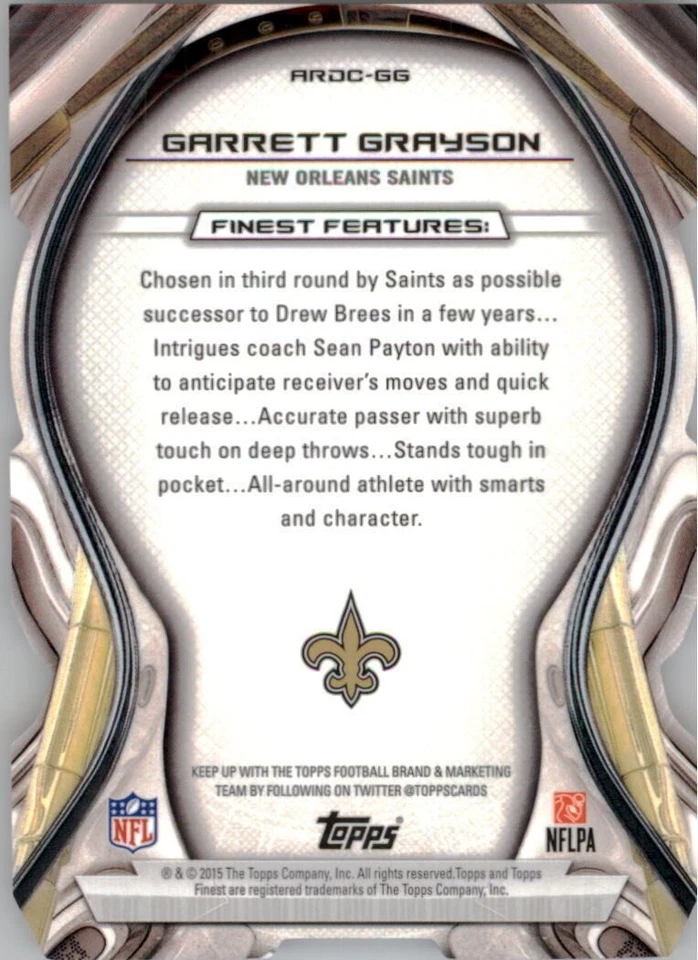 2015 Topps Finest Atomic Refractor Die Cut GARRETT GRAYSON ARDCGG RC rookie 🏈 - Image 2 of 2