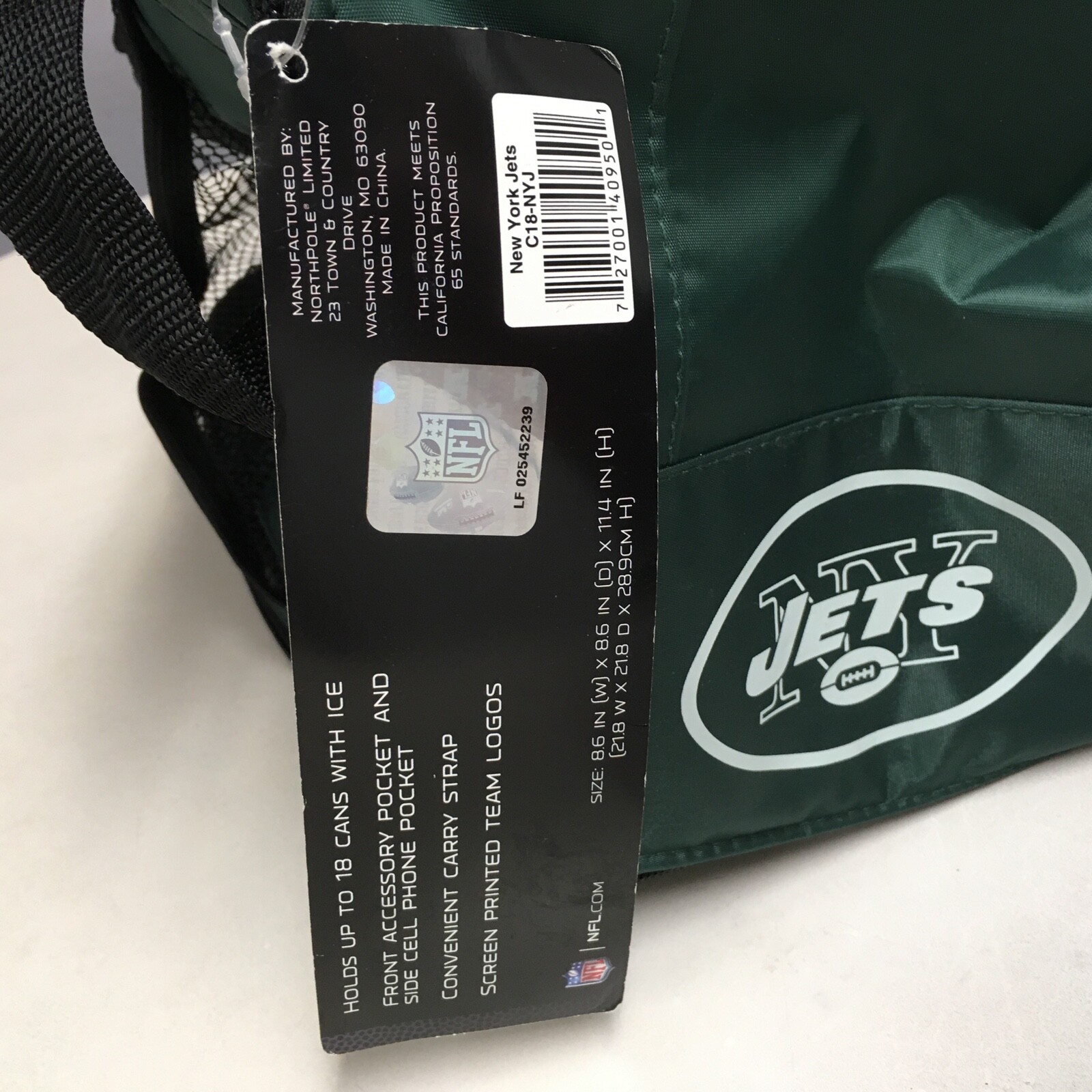 Official New York Jets NFL SoftSided Insulated Cooler Bag, 18Can