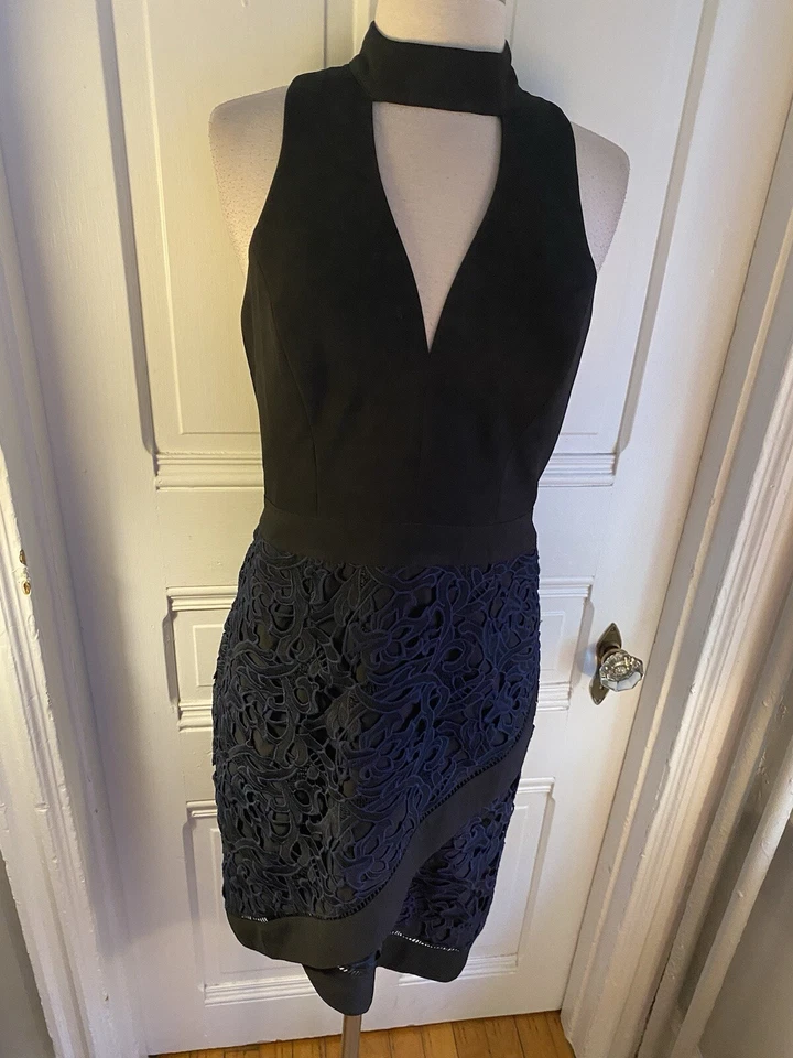 VESTIDO VAINA DE FIESTA DE ENCAJE NEGRO Y AZUL ADELYN RAE - DISEÑO ENCANTADOR - TALLA - ¡NUEVO SIN ETIQUETAS!! Foto 2 de 4