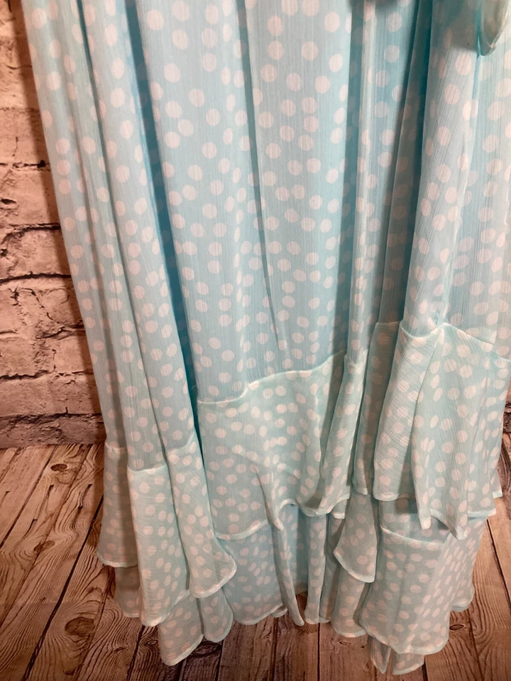 Vestido Calvin Klein de Gasa para Mujer 16 Turquesa Lunares Volantes Maxi Halter Plus Foto 3 de 4