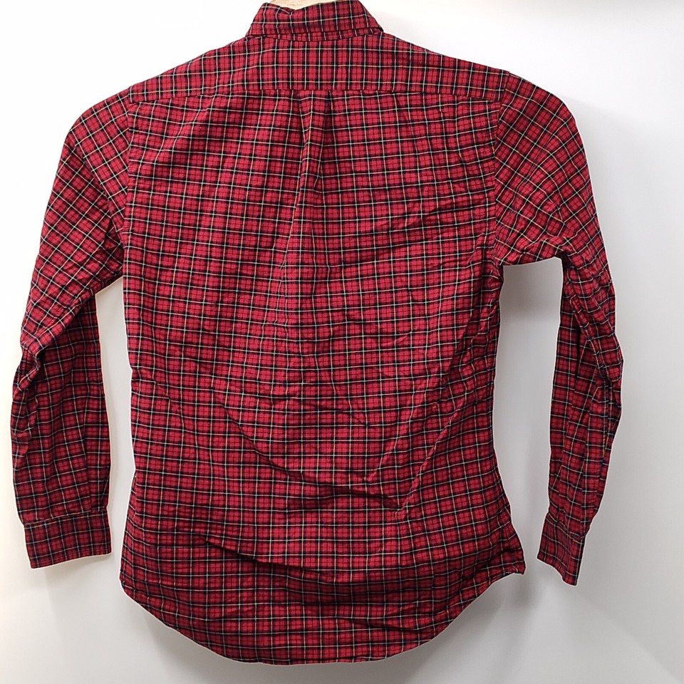 Ralph Lauren Shirt Men Medium Red Plaid Slim Fit Stretch Oxford Long
