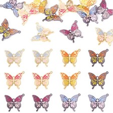 12Pcs Golden 6 Styles Alloy Enamel Pendants Butterfly Charms Crafts 20.5 26.5mm