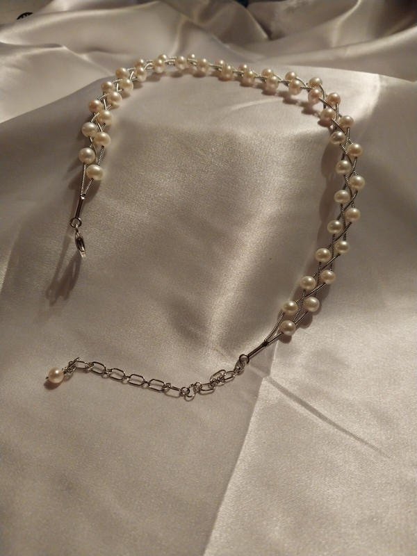 Vintage Braided freshwater pearl necklace 16" Choker Sterling Strands NEW 16.3G❤