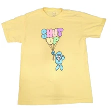 A Lab "Shut UP" Balloons Middle Finger Flipping Bird Yellow T-shirt Adult MD
