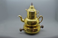 Messing-Kaffee-Tee-Set mit St&ouml;vchen, Vintage Kunsthandwerk Indien leichtf&uuml;&szlig;ig