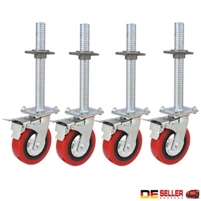 4 x Gerüstrolle, Rollfuß 470 mm, Ø 30 mm, Spindelrollen,Rolle 148 x 42 mm,500KG